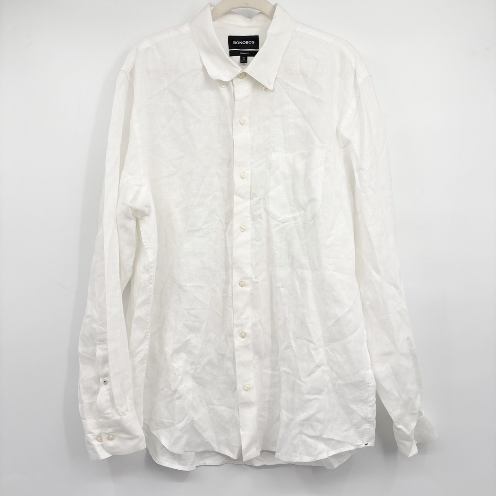 Bonobos Mens Crisp White 100% Linen Coastal Classic Button Down Shirt XXL Long